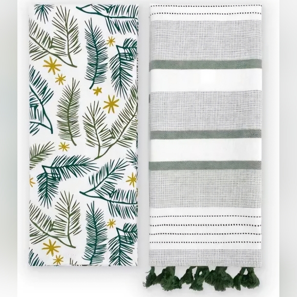 Other - 2pk Printed Dish Towels Leaves and Stripe - Bullseye's Playground